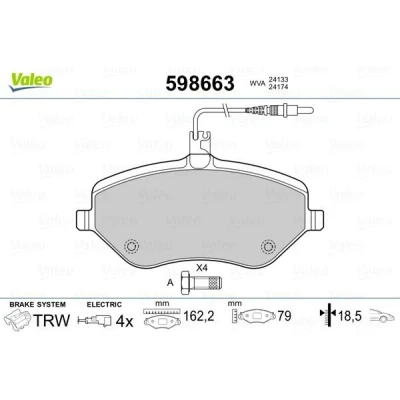 Billede af VALEO 598663 Bremseklodser foraksel Inkl. slidadvarselskontakt med anti knirke plade glideskinner CITROËN: C5 III Stationcar, 3