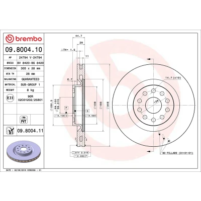 Billede af BREMBO COATED DISC LINE 09.8004.11 Bremseskiver 305 28 5 indvendigt ventileret coatet