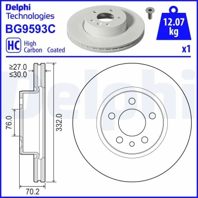 Billede af DELPHI Bremseskive 332mm 30mm 5 ventileret coatet højkarboniseret BG9593C 2N0615301C,2N0615301E Bremseskiver, Skivebremser