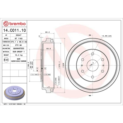 Billede af BREMBO 14.C011.10 Bremsetromler 270
