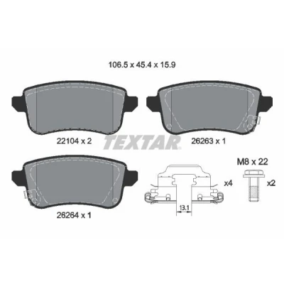 Billede af TEXTAR 2210401 Bremseklodser med akustisk advarsel for slid bremsecaliperskruer tilbehør FORD: Focus Mk4 Turnier, Kuga Mk3