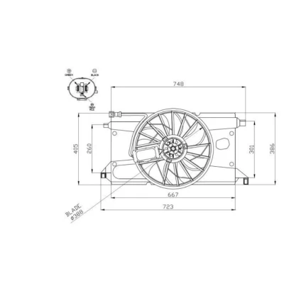 Billede af NRF 47266 Køleventilator 390 12 320 med kølerventilatorramme (karm) kontroldel FORD: Focus 2, 2 Kombi