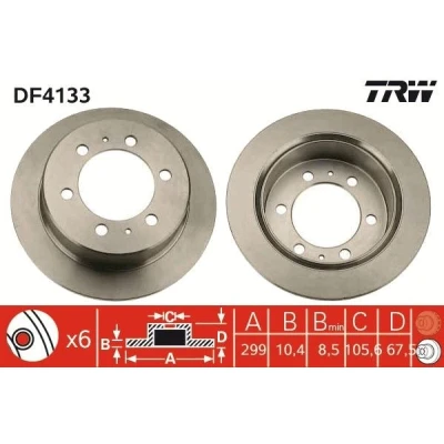 Billede af TRW DF4133 Bremseskiver 299 10,4 6 139,5 fuldstændigt lakeret SSANGYONG: Rexton / 2
