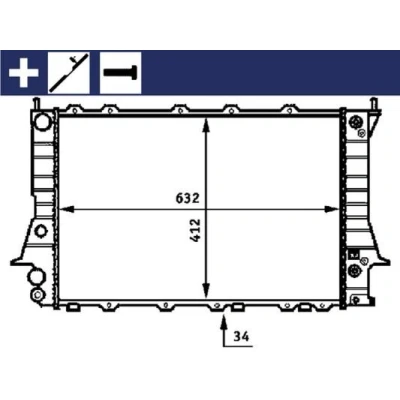 Billede af MAHLE ORIGINAL CR 413 000S Radiator til køretøjer med/uden klimaanlæg 632 412 34 med holder, tilbehør skruer Mekanisk fuget køleripper