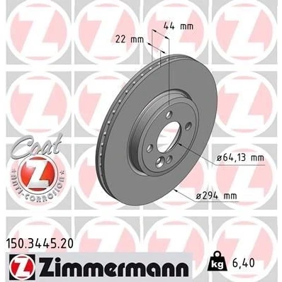 Billede af ZIMMERMANN COAT Z 150.3445.20 Bremseskiver 294 22 5/4 4 100 indvendigt ventileret coatet højkarboniseret MINI: Hatchback, Clubman, Cabriolet