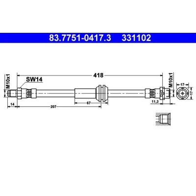 Billede af ATE 83.7751 0417.3 Bremseslange 418 M10x1 MINI: Hatchback