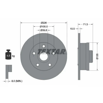 Billede af TEXTAR 92153800 Bremseskiver 226 10 05/05 100 fuldstændigt med ABS sensorring, uden hjulbolte VOLKSWAGEN: GOLF 3, Corrado, Vento