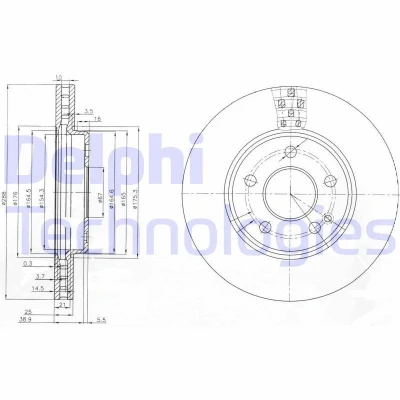 Billede af DELPHI BG3909 Bremseskiver 288 25 5 ventileret olieret ubehandlet uden hjullejer, ABS sensorring MERCEDES BENZ: B klasse, A klasse