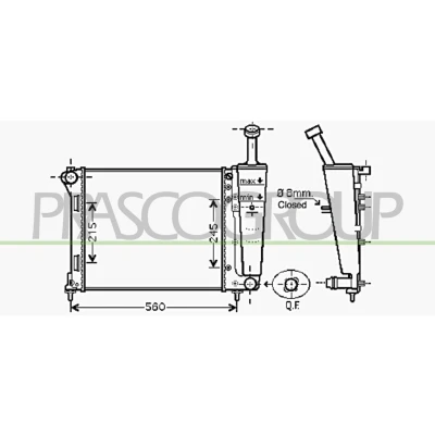Billede af PRASCO FD008R001 Radiator Aluminium 479 415 23 med lynkobling Mekanisk fuget køleripper FIAT: 500 Hatchback, C Cabriolet, FORD: KA Hatchback