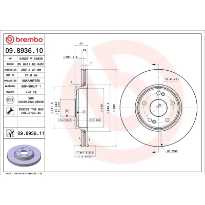 Billede af BREMBO COATED DISC LINE 09.8936.11 Bremseskiver 280 24 5 indvendigt ventileret coatet med skruer RENAULT: LAGUNA 2