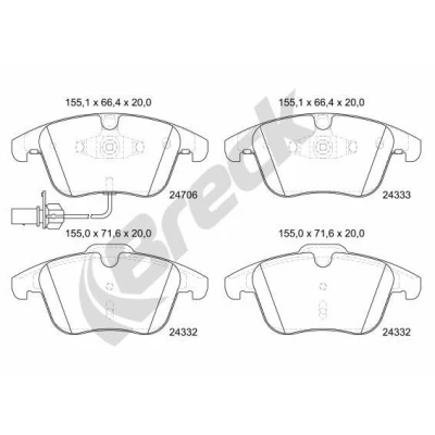 Billede af BRECK 24706 00 551 10 Bremseklodser Inkl. slidadvarselskontakt, med indbygget slidsensor AUDI: A4 B8 Avant, A5 Sportback, Sedan