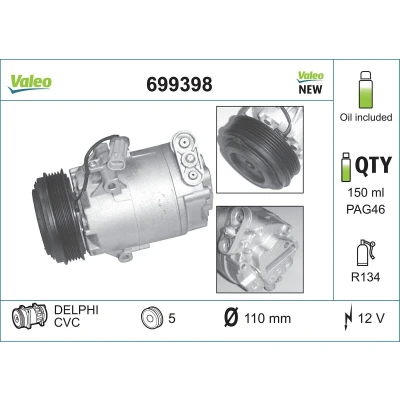 Billede af VALEO 699398 Kompressor 6CVC 12 PAG 46 R 134a med kompressorolie NEW ORIGINAL PART