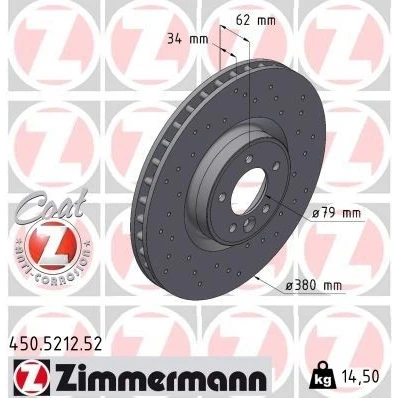 Billede af ZIMMERMANN Sport COAT Z 450.5212.52 Bremseskiver 380 34 6/5 5 120 indvendigt ventileret, hullet coatet højkarboniseret LAND ROVER: Range Rover