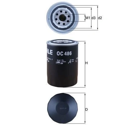 Billede af MAHLE ORIGINAL OC 486 Oliefilter med en returløbs stop ventil Påskruet filter FIAT: Ducato II Ladvogn/Chassis, Van, Bus