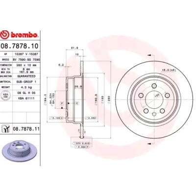 Billede af BREMBO COATED DISC LINE 08.7878.11 Bremseskiver 280 10 5 fuldstændigt coatet ROVER: 75, MG: ZT T Stationcar, Sedan