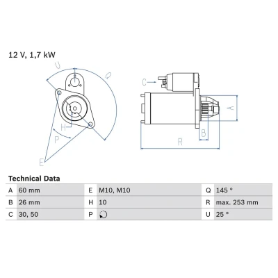 Billede af BOSCH 0 986 017 890 Starter 12 1,7 10 MERCEDES BENZ: E klasse Sedan, ML klasse, T modell