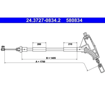 Billede af ATE 24.3727 0834.2 Håndbremsekabel 1700 PEUGEOT: 406 Coupe, Stationcar