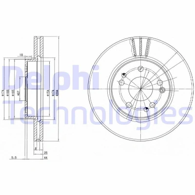 Billede af DELPHI BG2772 Bremseskiver 294 25 5 ventileret olieret ubehandlet uden hjullejer, ABS sensorring MERCEDES BENZ: W124 Sedan, E klasse Sedan