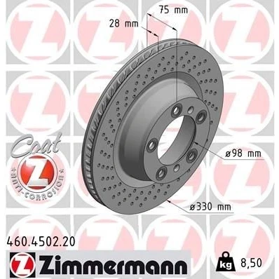 Billede af ZIMMERMANN COAT Z 460.4502.20 Bremseskiver 330 28 7/5 5 130 indvendigt ventileret, hullet coatet PORSCHE: 911 Cabriolet, Coupe