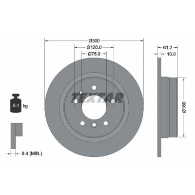 Billede af TEXTAR PRO 92042303 Bremseskiver 300 10 05/07 120 fuldstændigt coatet uden hjulbolte, hjulnav BMW: 5 Sedan