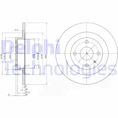 Billede af DELPHI BG3556 Bremseskiver 260 10 4 fuldstændigt olieret ubehandlet uden hjullejer, ABS sensorring MAZDA: 323 F 6