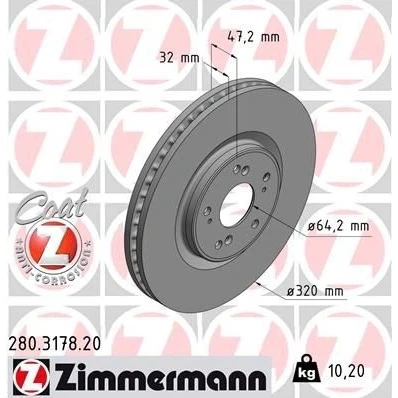Billede af ZIMMERMANN COAT Z 280.3178.20 Bremseskiver 320 32 9/5 5 114 indvendigt ventileret coatet HONDA: Accord 8, 8 Kombi, 9 Limousine