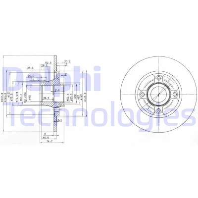 Billede af DELPHI BG3360 Bremseskiver 238 8 4 fuldstændigt olieret ubehandlet uden hjullejer, ABS sensorring