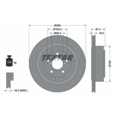 Billede af TEXTAR PRO 92173603 Bremseskiver 289 18 05/07 100 indvendigt ventileret coatet uden hjulbolte, hjulnav SUBARU: Outback III, Legacy 4