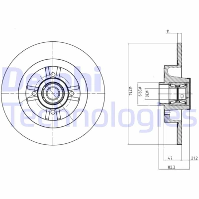 Billede af DELPHI BG9030RS Bremseskiver 274 11 4 fuldstændigt olieret ubehandlet med hjulleje, ABS sensorring RENAULT: GRAND SCENIC 2