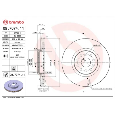 Billede af BREMBO COATED DISC LINE 09.7074.11 Bremseskiver 310 28 5 indvendigt ventileret coatet ALFA ROMEO: 166