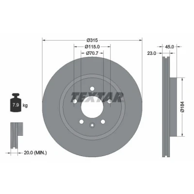 Billede af TEXTAR PRO 92239803 Bremseskiver 315 23 05/06 115 indvendigt ventileret coatet uden hjulbolte, hjulnav OPEL: Zafira C Tourer