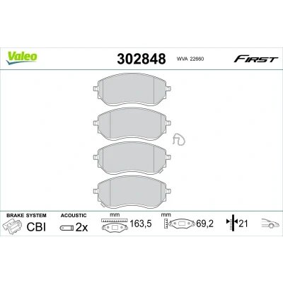 Billede af VALEO 302848 Bremseklodser foraksel Inkl. slidadvarselskontakt uden skruer, med anti knirke plade NISSAN: NP300 Navara Pick up