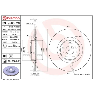 Billede af BREMBO COATED DISC LINE 09.9586.21 Bremseskiver 336 28 5 indvendigt ventileret coatet højkarboniseret FORD: Focus 2