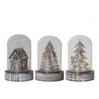 Billede af Lanterne KUPOL med LED lys 3 sæt wood til batteri (CR2032)