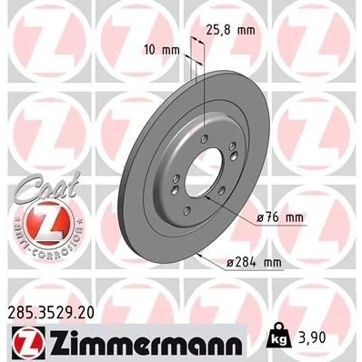 Billede af ZIMMERMANN COAT Z 285.3529.20 Bremseskiver 284 10 7/5 5 114 fuldstændigt coatet KIA: Pro cee‘d II Hatchback, Sportswagon, Hatchback