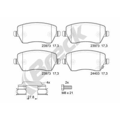 Billede af BRECK 23973 00 702 10 Bremseklodser med akustisk advarsel for slid anti knirke plade tilbehør SUZUKI: SWIFT 3, Splash, NISSAN: MICRA 4