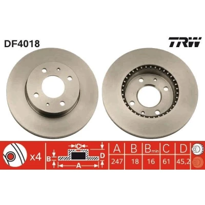 Billede af TRW DF4018 Bremseskiver 247 18 4 100 ventileret lakeret NISSAN: ALMERA 1