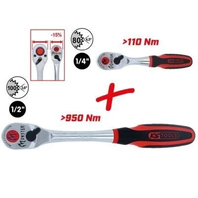 Billede af KS TOOLS 935.0002 Skifteskralde sæt 12,5 (1/2&quot;), 6,3 (1/4&quot;)mm (tommer)