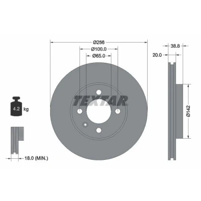 Billede af TEXTAR PRO 92036803 Bremseskiver 256 20 04/05 100 indvendigt ventileret coatet uden hjulbolte, hjulnav VOLKSWAGEN: Lupo / 3L, GOLF 2, 3