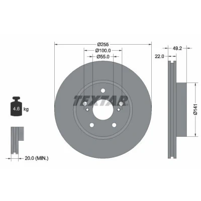 Billede af TEXTAR PRO 92179503 Bremseskiver 255 22 05/07 100 indvendigt ventileret coatet uden hjulbolte, hjulnav TOYOTA: Prius II Liftback