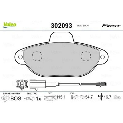 Billede af VALEO 302093 Bremseklodser foraksel Inkl. slidadvarselskontakt uden anti knirke plade FIAT: 500 Hatchback, FORD: KA Hatchback