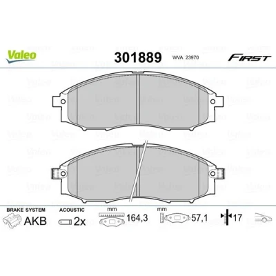 Billede af VALEO 301889 Bremseklodser FIRST foraksel Inkl. slidadvarselskontakt uden anti knirke plade NISSAN: Pick Up, NP300 up