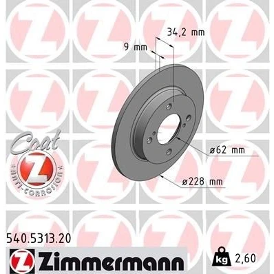 Billede af ZIMMERMANN COAT Z 540.5313.20 Bremseskiver 228 9 6/4 4 100 fuldstændigt coatet SUZUKI: Baleno II Hatchback