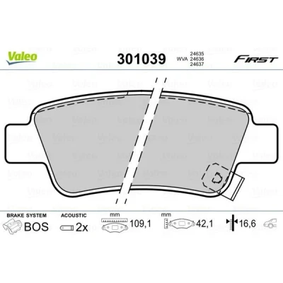 Billede af VALEO 301039 Bremseklodser FIRST bagaksel Inkl. slidadvarselskontakt uden anti knirke plade BMW: 3 Sedan, HONDA: CR V 4,