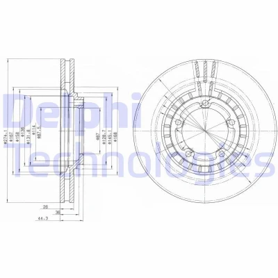 Billede af DELPHI BG4134 Bremseskiver 274 26 5 ventileret olieret ubehandlet uden hjullejer, ABS sensorring