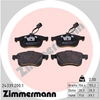 Billede af ZIMMERMANN 24339.200.1 Bremseklodser Inkl. slidadvarselskontakt Billede svarer til leveringsomfang ALFA ROMEO: 159 Sedan, Sportwagon