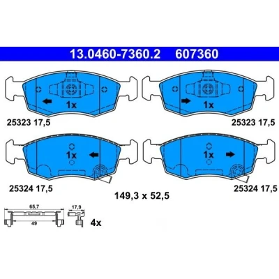 Billede af ATE 13.0460 7360.2 Bremseklodser med akustisk advarsel for slid holdefjeder FIAT: 500 Hatchback, C Cabriolet, Panda III Hatchback