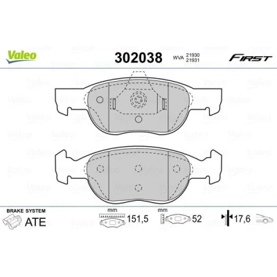 Billede af VALEO 302038 Bremseklodser FIRST foraksel Ekskl. slidadvarselskontakt uden anti knirke plade FIAT: Punto II Hatchback