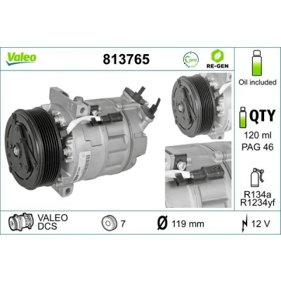 Billede af VALEO 813765 Kompressor DCS 12 PAG 46 R 134a, 1234yf med kompressorolie REMANUFACTURED