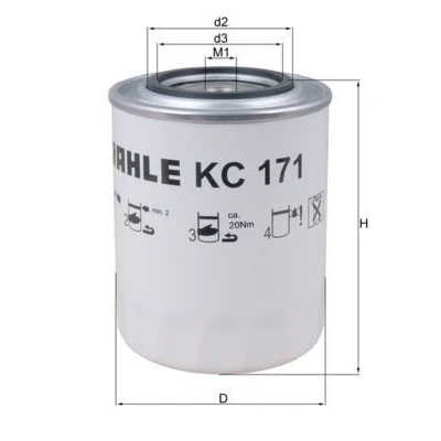 Billede af MAHLE ORIGINAL KC 171 Brændstoffilter Påskruet filter MAN: TGL, TGA, M 90, MERCEDES BENZ: LK/LN2, ATEGO, UNIMOG, IVECO: EuroCargo I III